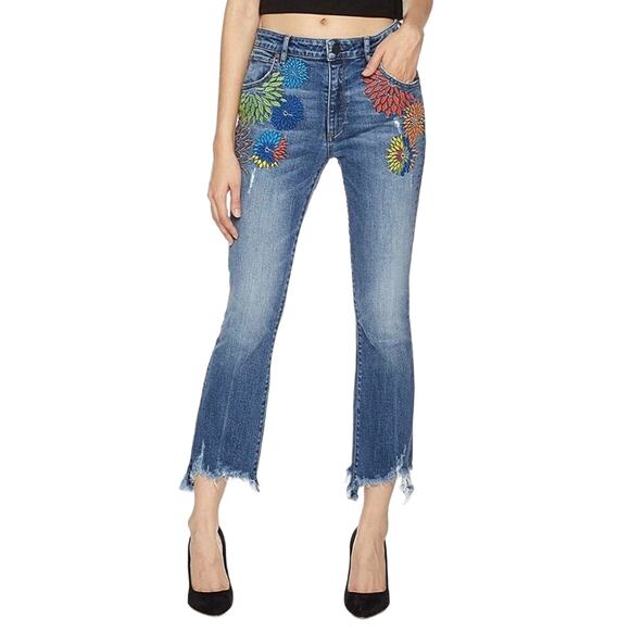 HALE Luna Aster Floral Embroidered Cropped Fray Jeans Women’s Size 26 - Picture 1 of 6
